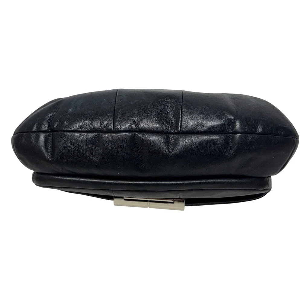Coach Black Leather Shoulder Bag Flap Turnlock Closure Silver‎ Hardware Hobo